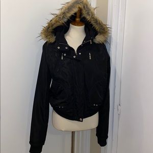 Wow Couture Black Puffer Coat w/ Fur Trim